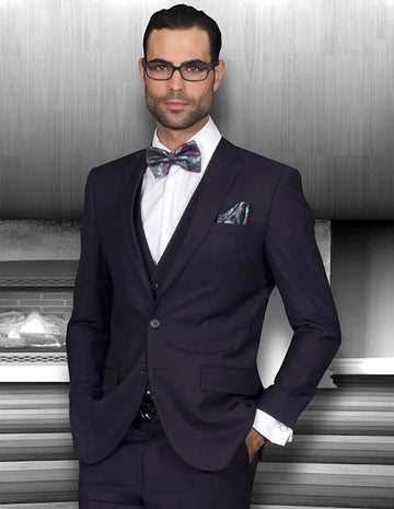 Statement Lorenzo Eggplant Slim Fit Vested Suit – Super 150’s Italian Wool