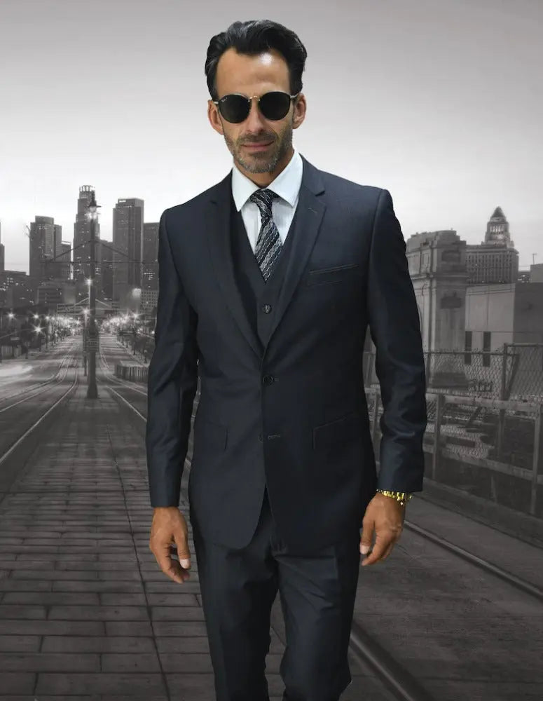 Statement Lorenzo Charcoal Slim Fit Vested Suit – Super 150’s Italian Wool