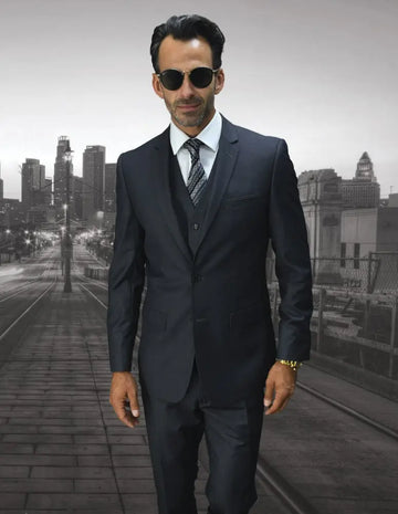 Statement Lorenzo Charcoal Slim Fit Vested Suit – Super 150’s Italian Wool