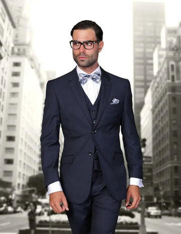 Statement STZV-102XL Navy Vested Suit - Super 150's Italian Wool