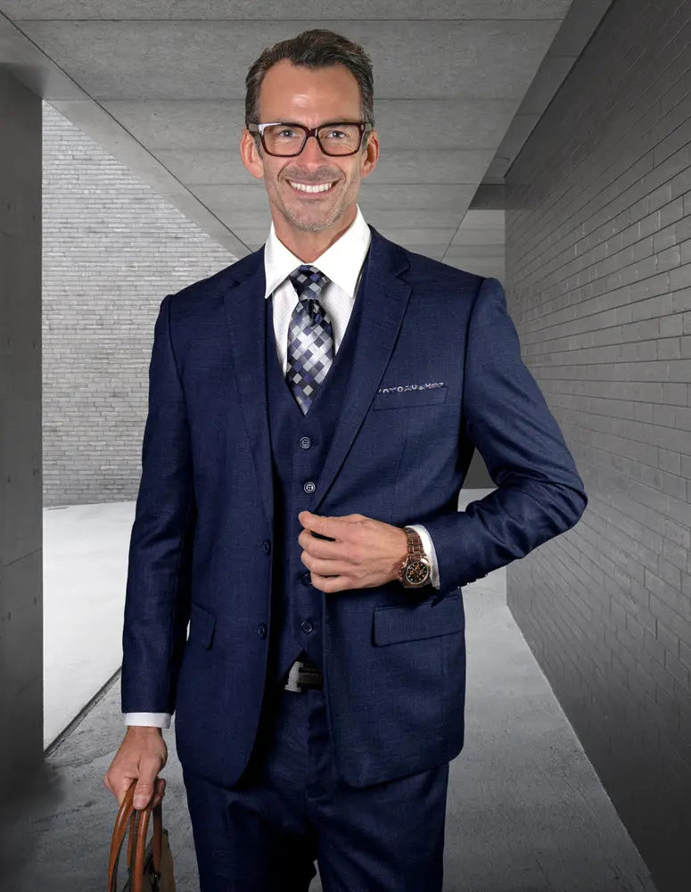 Statement Lazaro Navy Slim Fit Vested Suit – Super 150’s Italian Wool