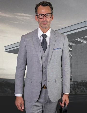 Statement Lazaro Grey Slim Fit Vested Suit – Super 150’s Italian Wool