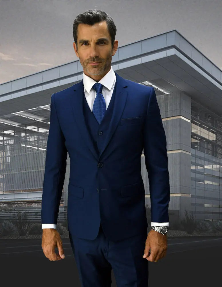 Statement Corta Sapphire Slim Fit Vested Suit – Super 150’s Italian Wool