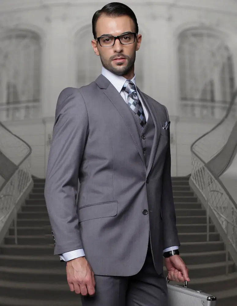Statement TZ-100BG Charcoal Vested Suit - Super 150's Italian Wool