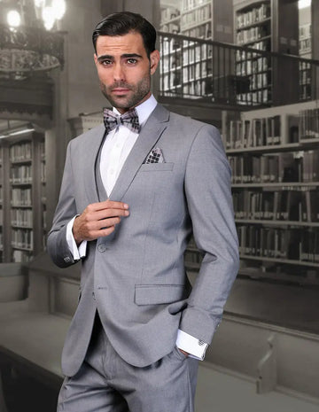 Statement Corta Gray Slim Fit Vested Suit – Super 150’s Italian Wool