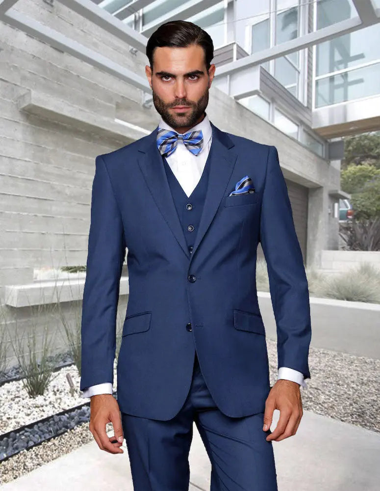 Statement STZV-102XL Indigo Vested Suit - Super 150's Italian Wool