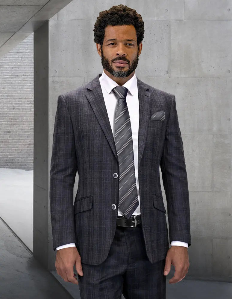 Statement Loricci-BG Charcoal Vested Suit - Super 200's Italian Wool