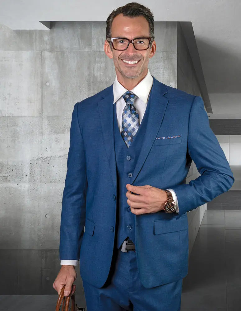 Statement Lazaro Sapphire Slim Fit Vested Suit – Super 150’s Italian Wool
