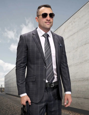 Statement Gimano-BG Charcoal Vested Suit - Super 200's Italian Wool