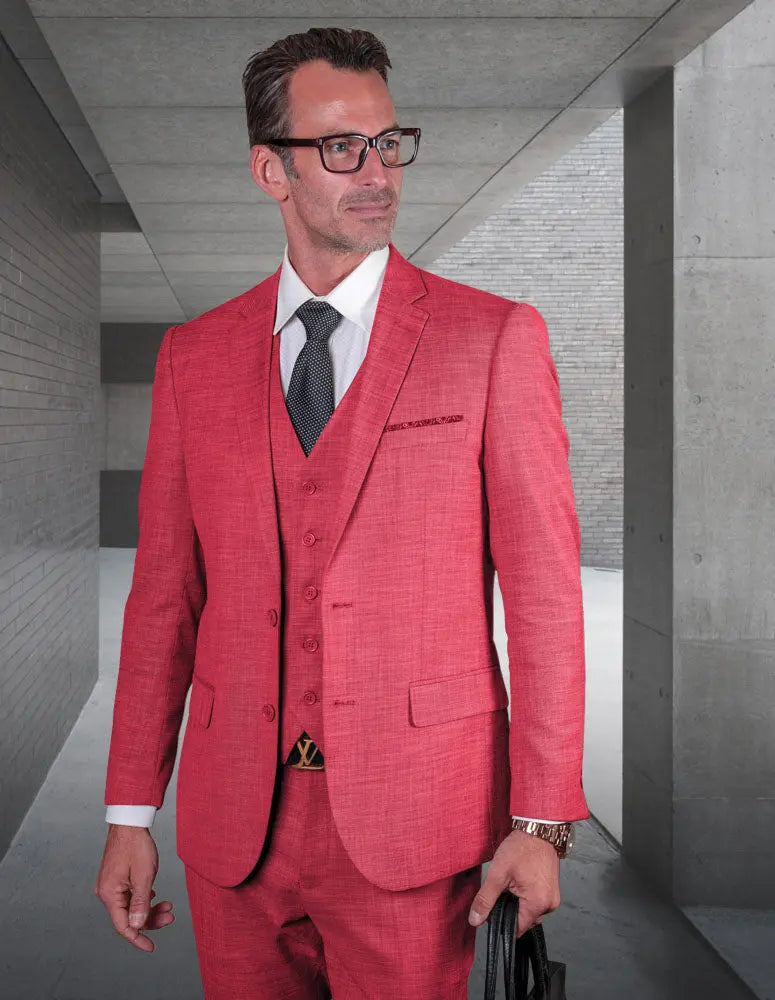 Statement Lazaro Magenta Slim Fit Vested Suit – Super 150’s Italian Wool