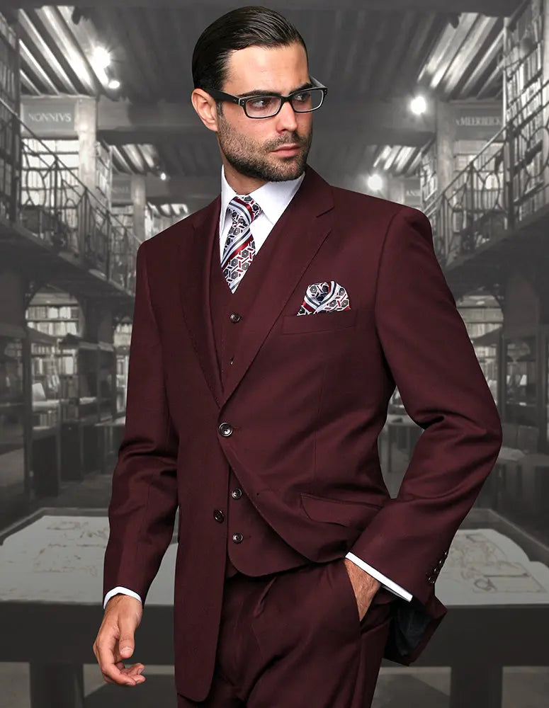 Statement TZ-100BG Burgundy Vested Suit - Super 150's Italian Wool