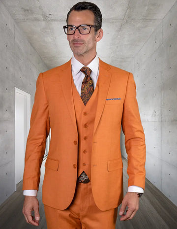 Statement Lazaro Rust Slim Fit Vested Suit – Super 150’s Italian Wool