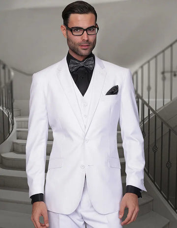 Statement TZ-100BG White Vested Suit - Super 150's Italian Wool