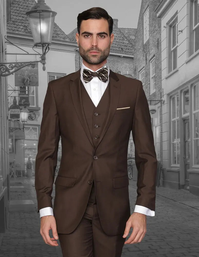Statement Lorenzo Brown Slim Fit Vested Suit – Super 150’s Italian Wool