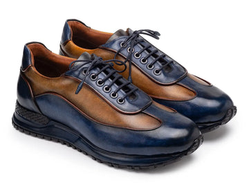 Paul Parkman Men's Blue/Camel Patina Leather Sneakers (ID#LS406BCL) PAUL PARKMAN