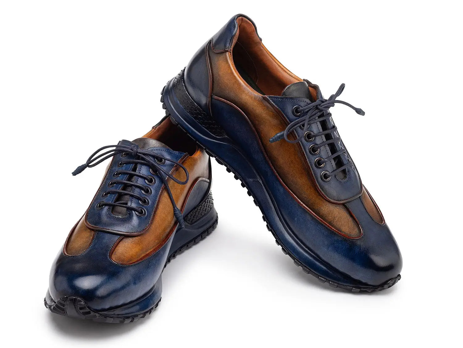 Paul Parkman Men's Blue/Camel Patina Leather Sneakers (ID#LS406BCL) PAUL PARKMAN