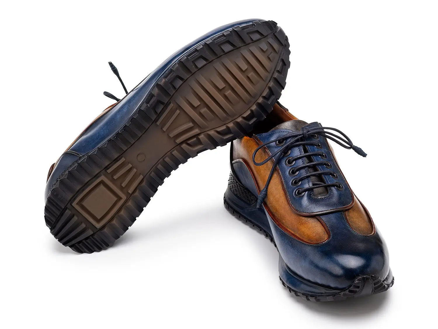 Paul Parkman Men's Blue/Camel Patina Leather Sneakers (ID#LS406BCL) PAUL PARKMAN