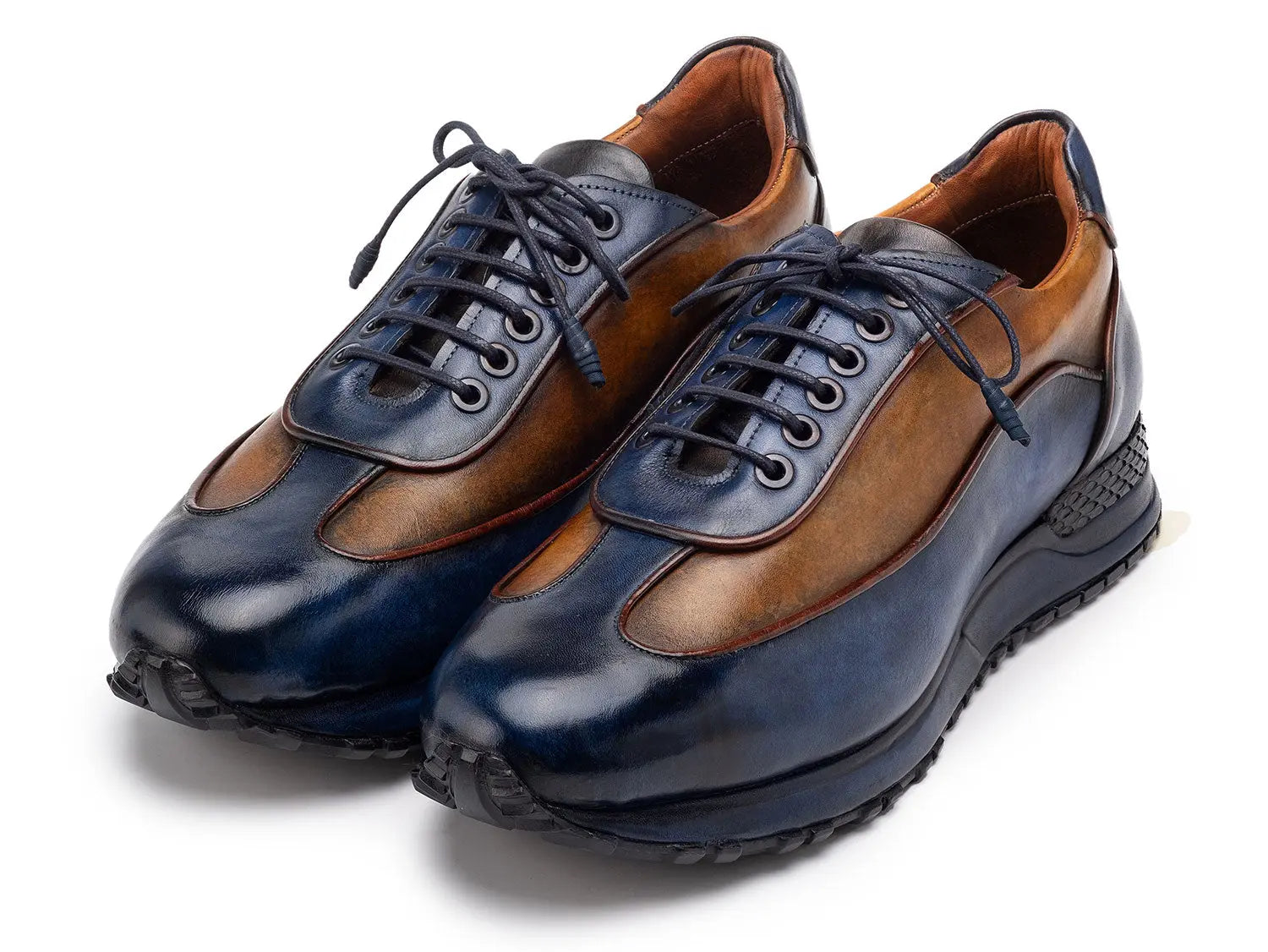 Paul Parkman Men's Blue/Camel Patina Leather Sneakers (ID#LS406BCL) PAUL PARKMAN