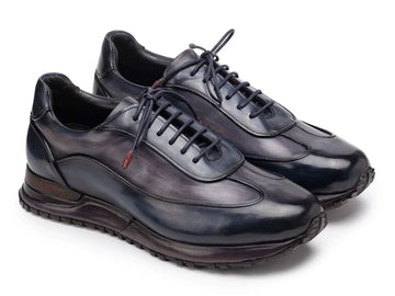 Paul Parkman Men's Navy/Gray Patina Leather Sneakers (ID#LS406GNV) PAUL PARKMAN