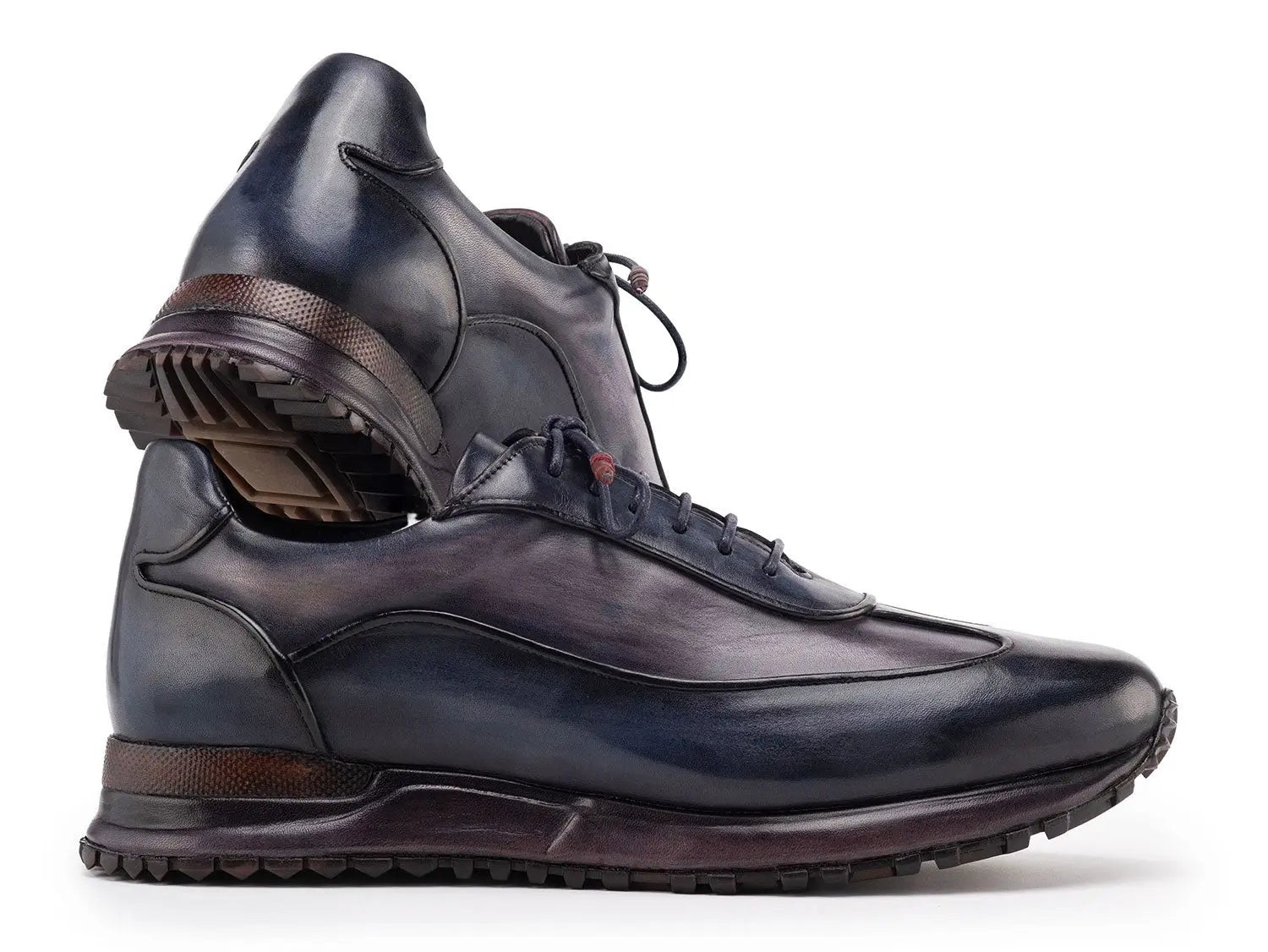 Paul Parkman Men's Navy/Gray Patina Leather Sneakers (ID#LS406GNV) PAUL PARKMAN