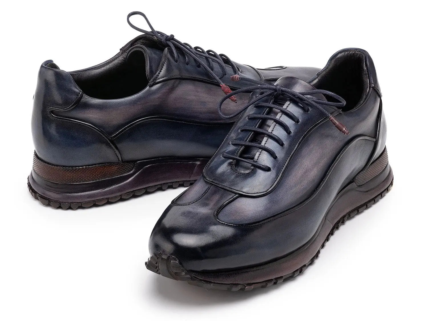 Paul Parkman Men's Navy/Gray Patina Leather Sneakers (ID#LS406GNV) PAUL PARKMAN