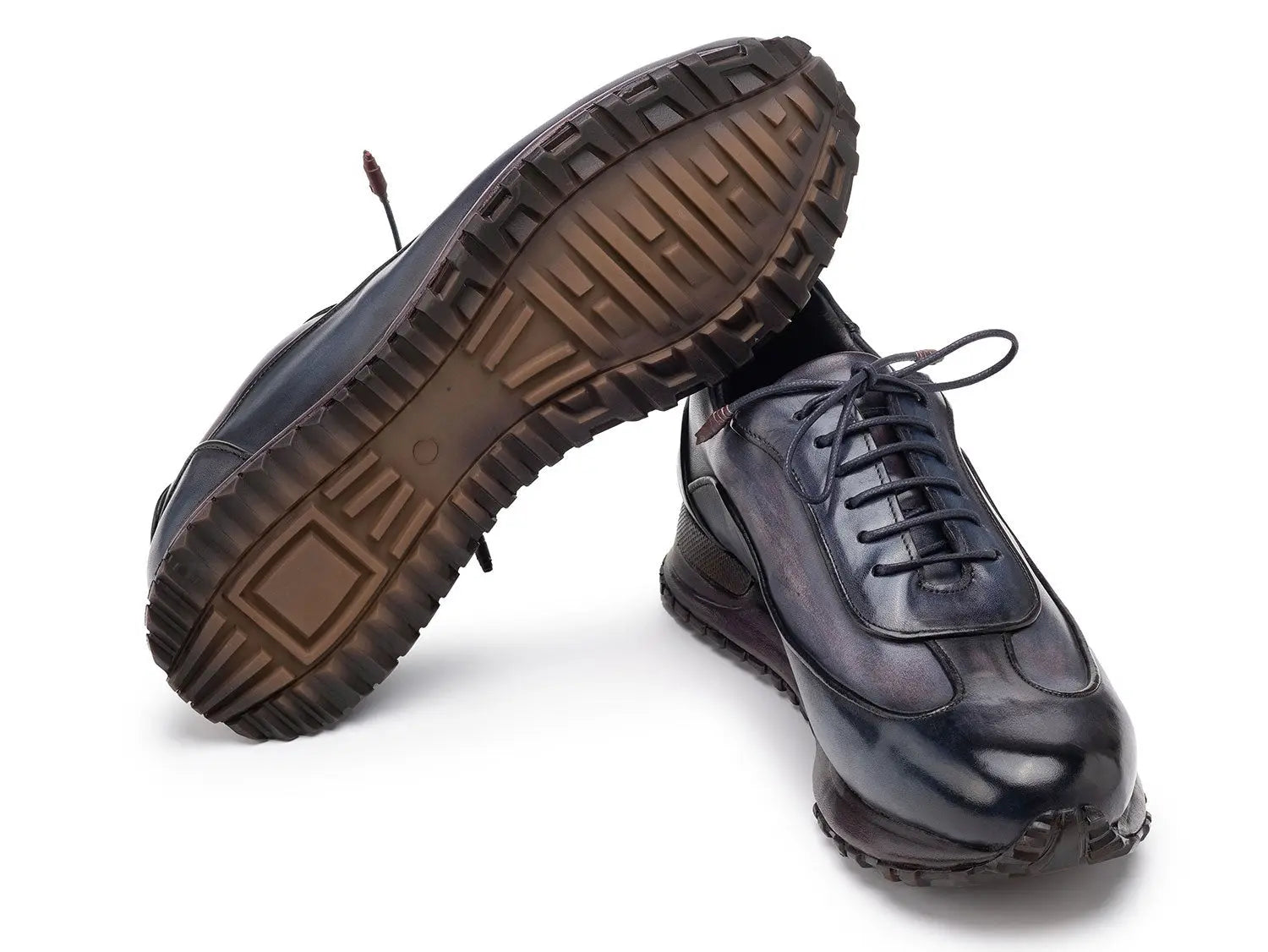 Paul Parkman Men's Navy/Gray Patina Leather Sneakers (ID#LS406GNV) PAUL PARKMAN