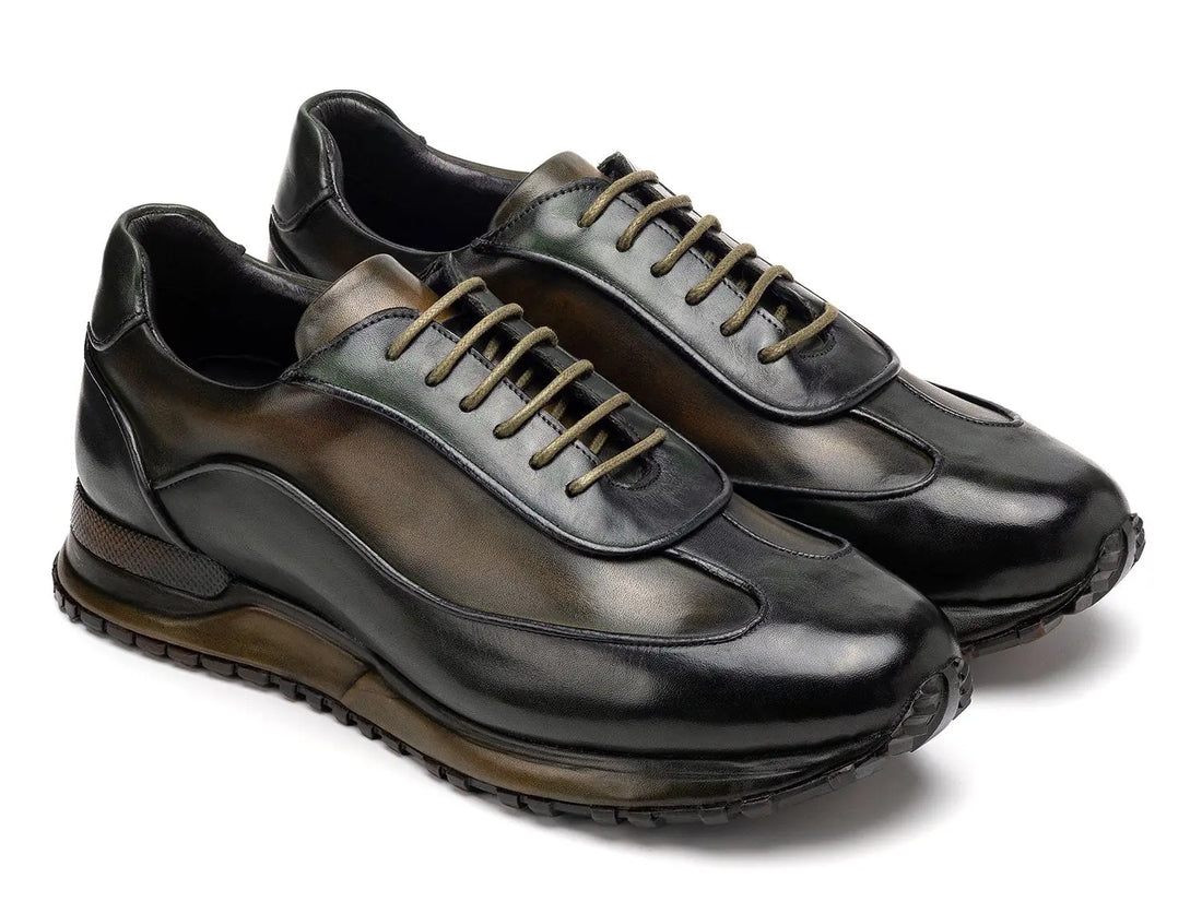 Paul Parkman Men's Green Patina Leather Sneakers (ID#LS406GRN) PAUL PARKMAN