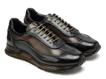 Paul Parkman Men's Green Patina Leather Sneakers (ID#LS406GRN) PAUL PARKMAN