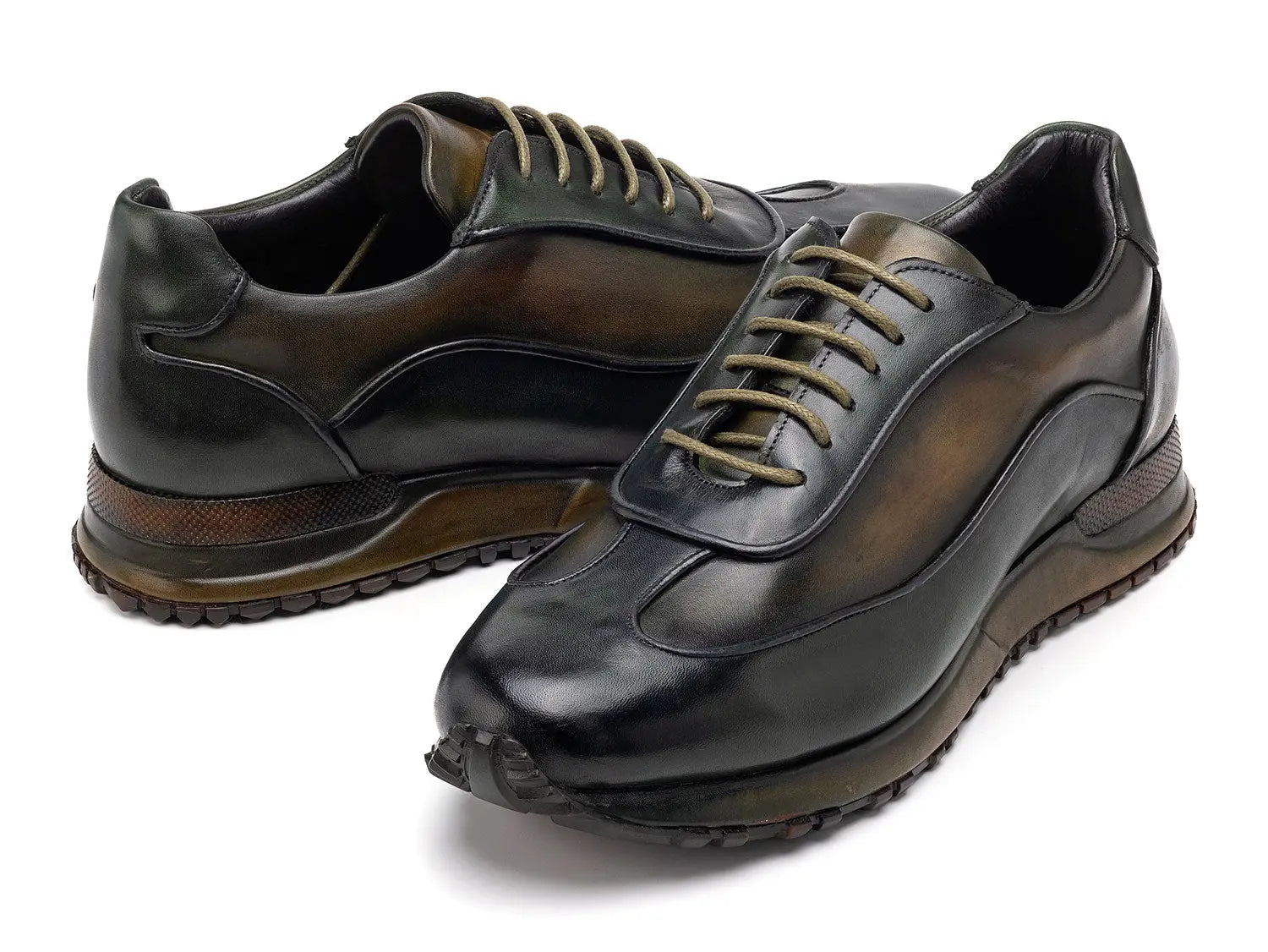 Paul Parkman Men's Green Patina Leather Sneakers (ID#LS406GRN) PAUL PARKMAN