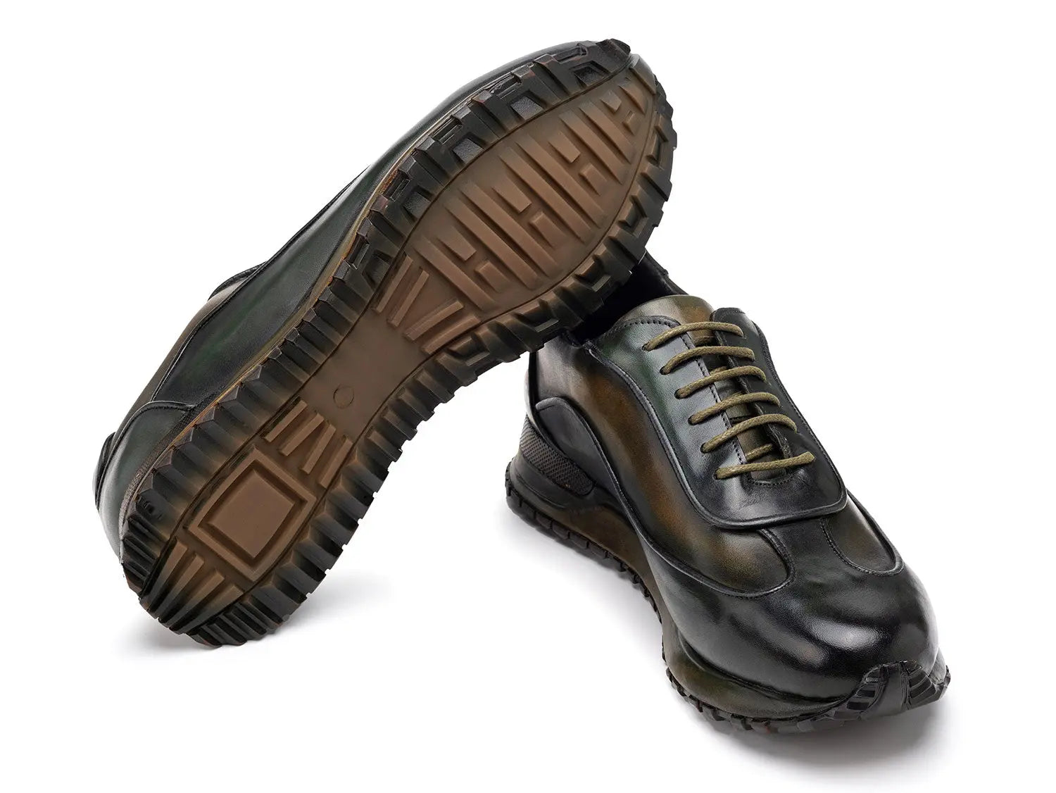 Paul Parkman Men's Green Patina Leather Sneakers (ID#LS406GRN) PAUL PARKMAN