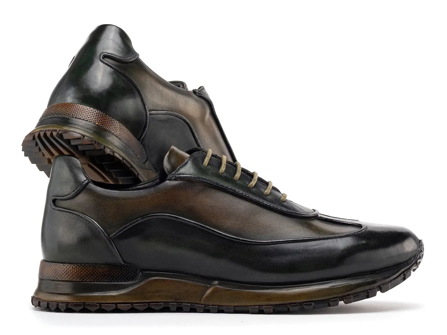 Paul Parkman Men's Green Patina Leather Sneakers (ID#LS406GRN) PAUL PARKMAN