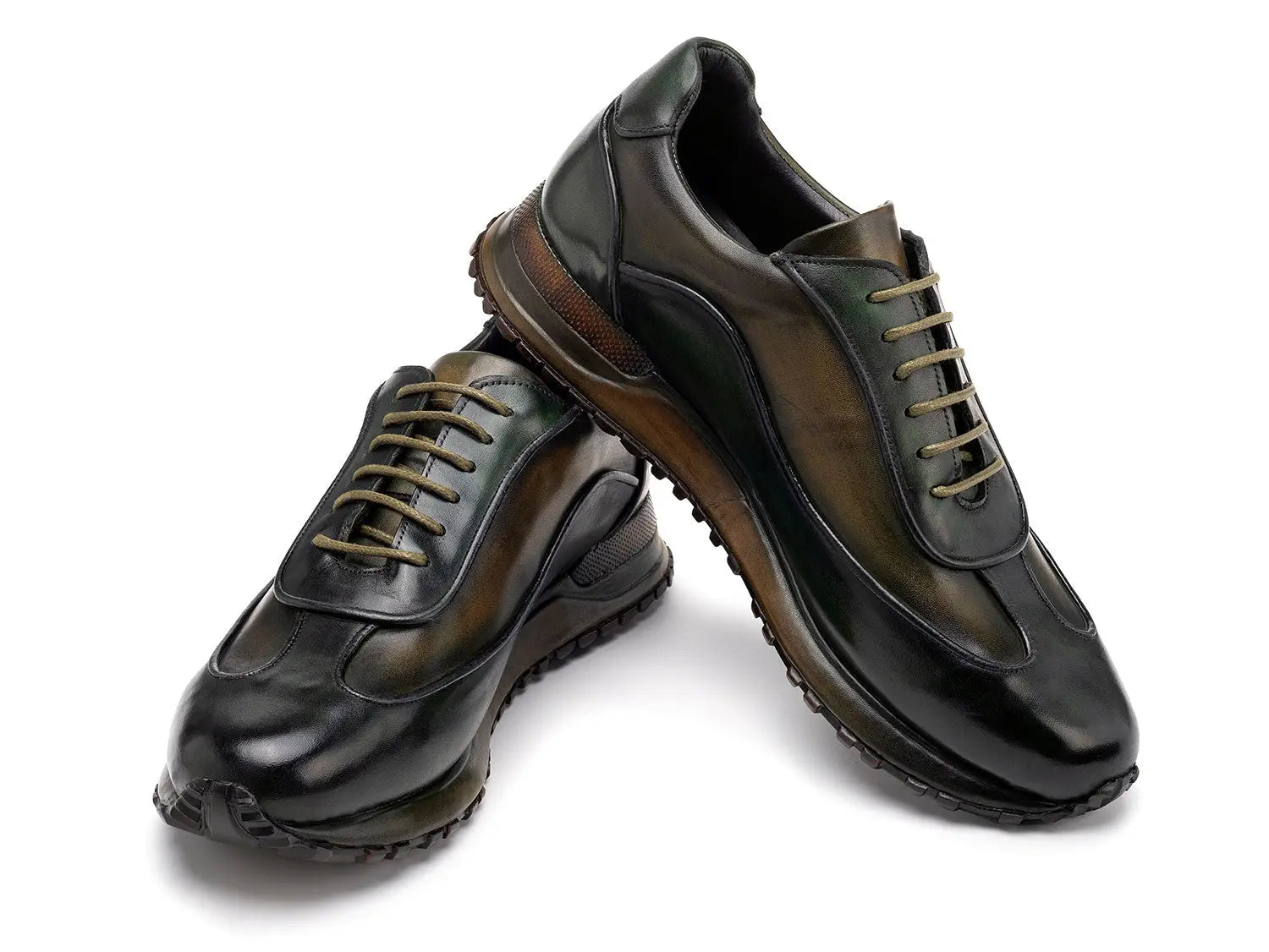 Paul Parkman Men's Green Patina Leather Sneakers (ID#LS406GRN) PAUL PARKMAN