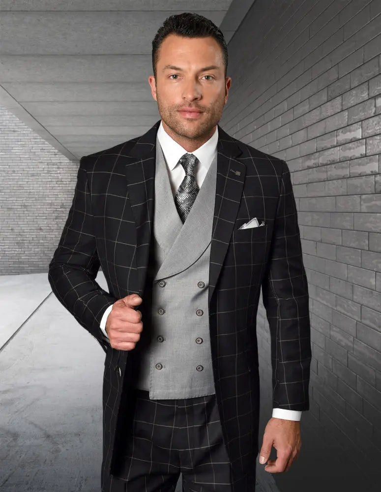 Statement Lucca Black/Gray Super 200's Italian Wool/Cashmere Vested Suit