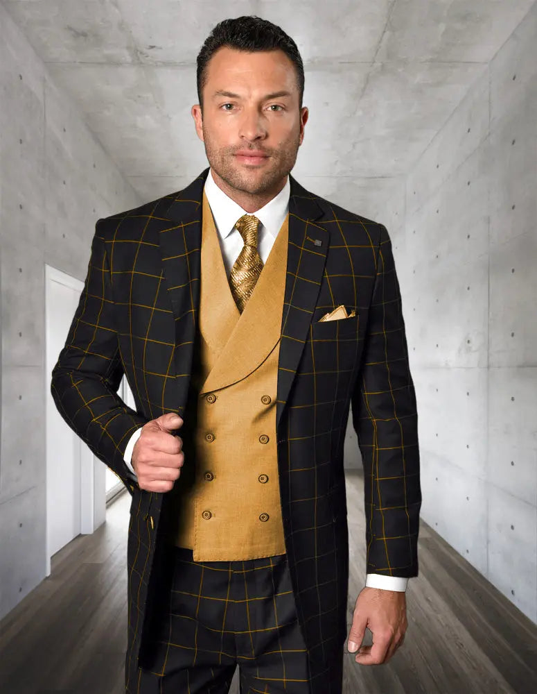 Statement Lucca Black/Taupe Super 200's Italian Wool/Cashmere Vested Suit