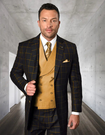 Statement Lucca Black/Taupe Super 200's Italian Wool/Cashmere Vested Suit
