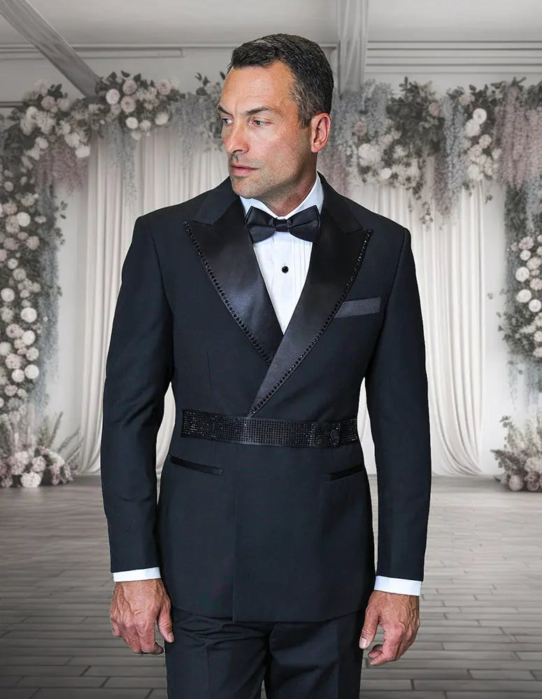 Statement Luxury Black Super 200's Italian Wool Tuxedo