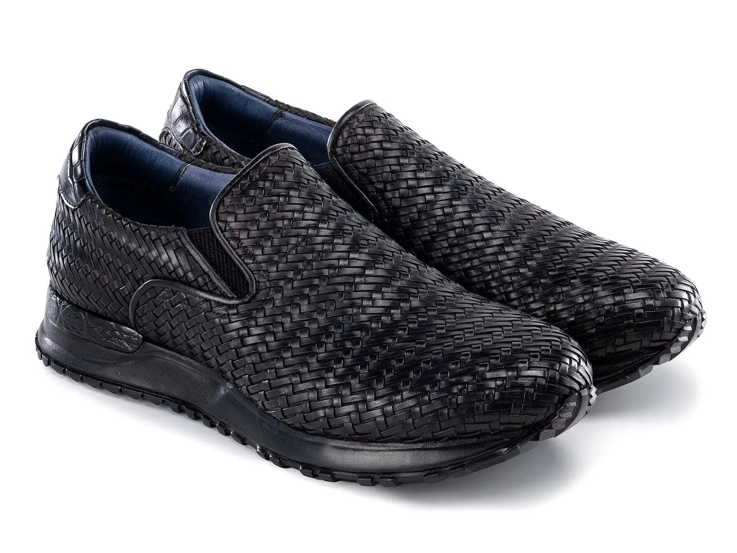 Paul Parkman Men's Black Woven Leather Slip-On Sneakers (ID#LW204BLK) PAUL PARKMAN
