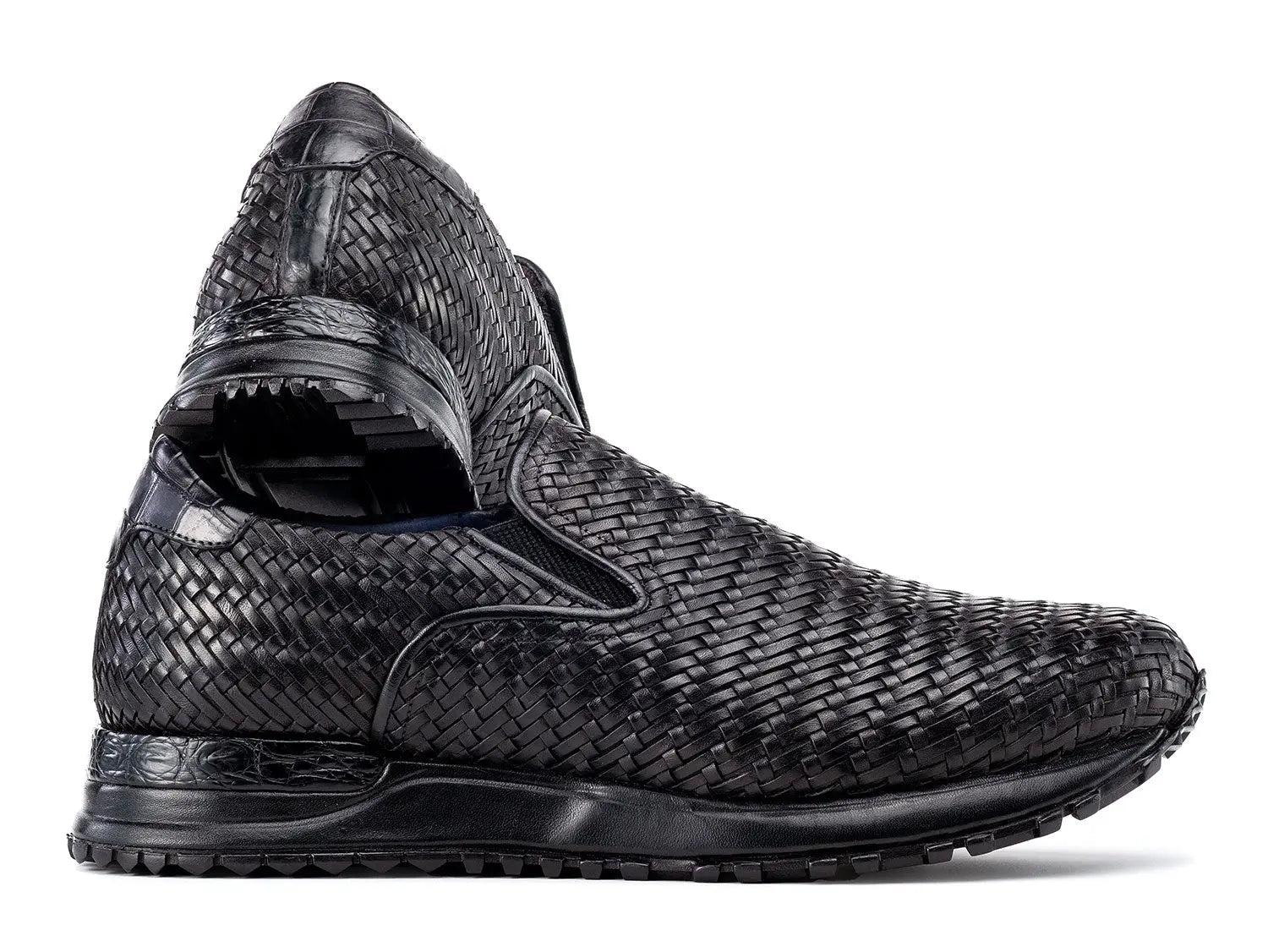Paul Parkman Men's Black Woven Leather Slip-On Sneakers (ID#LW204BLK) PAUL PARKMAN