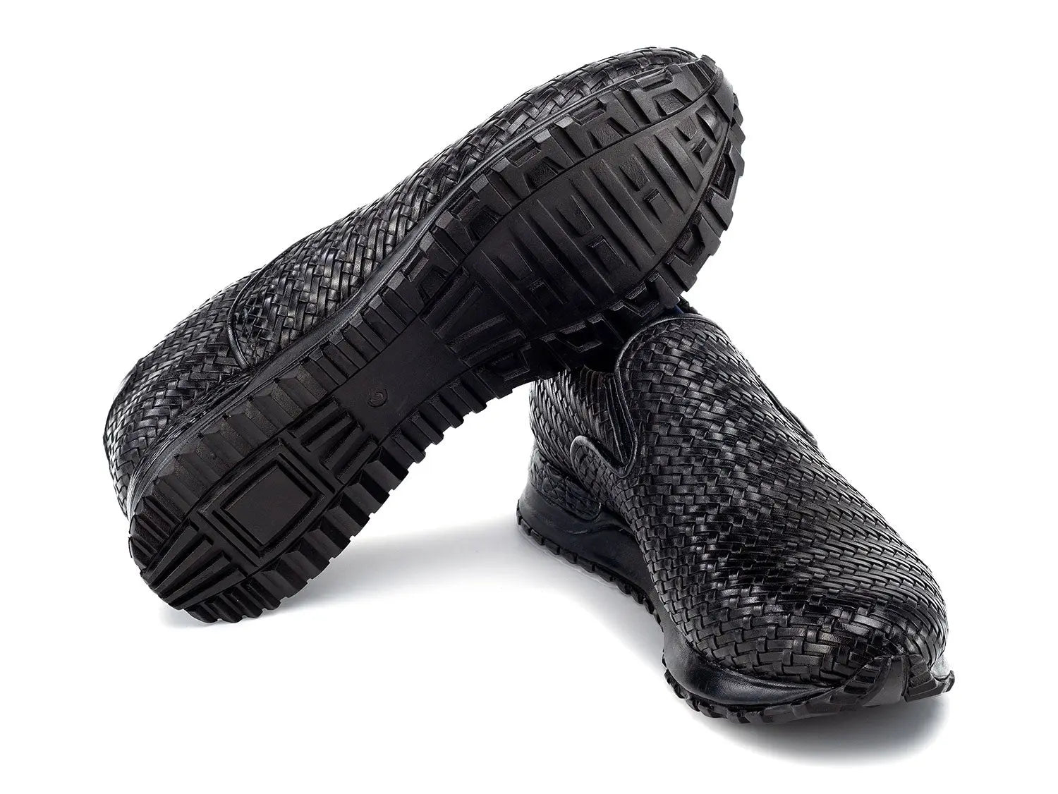 Paul Parkman Men's Black Woven Leather Slip-On Sneakers (ID#LW204BLK) PAUL PARKMAN