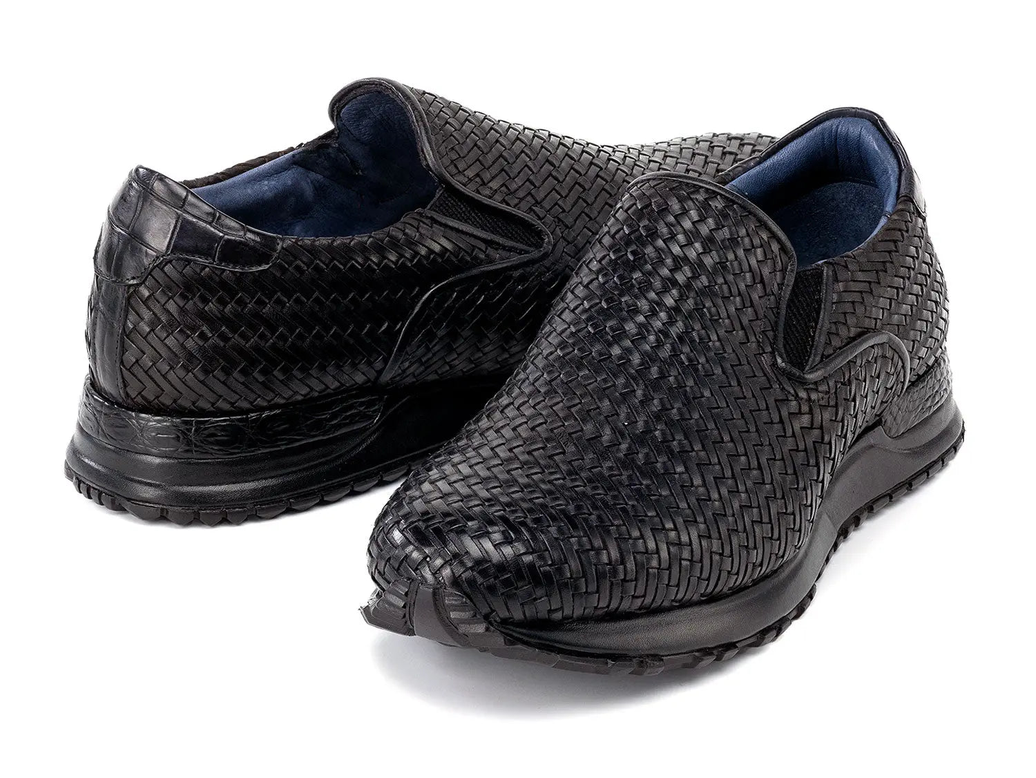 Paul Parkman Men's Black Woven Leather Slip-On Sneakers (ID#LW204BLK) PAUL PARKMAN