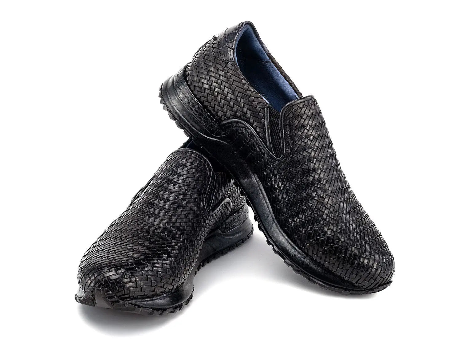 Paul Parkman Men's Black Woven Leather Slip-On Sneakers (ID#LW204BLK) PAUL PARKMAN