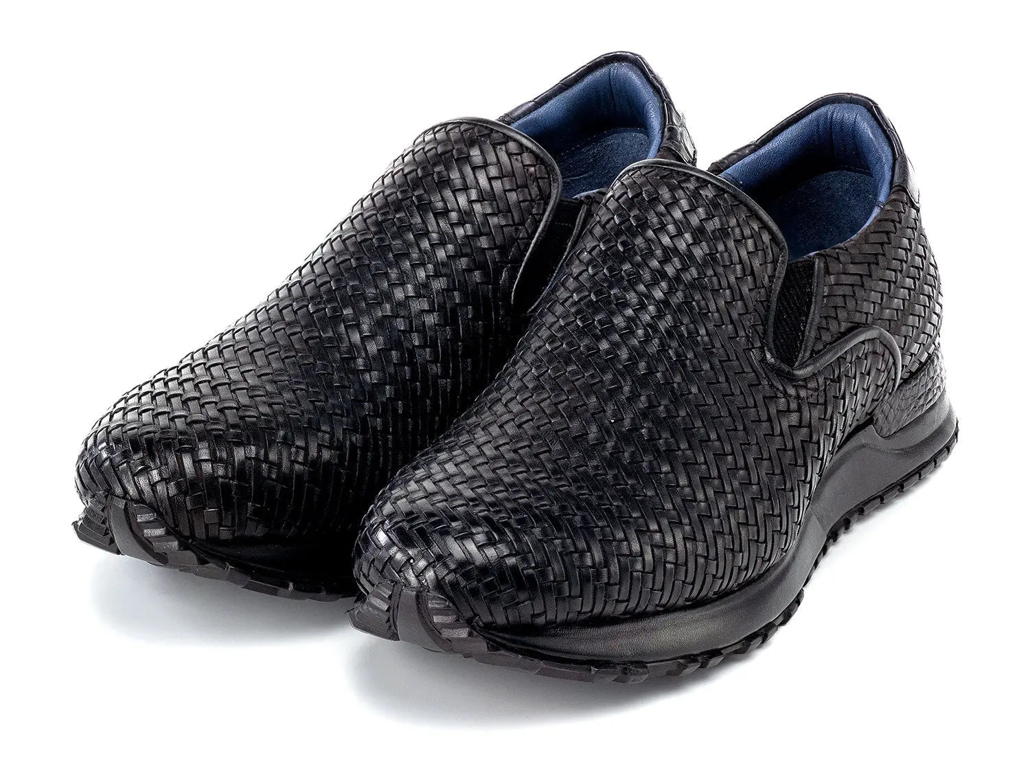 Paul Parkman Men's Black Woven Leather Slip-On Sneakers (ID#LW204BLK) PAUL PARKMAN
