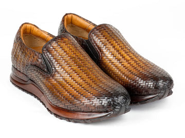 Paul Parkman Men's Brown Woven Leather Slip-On Sneakers (ID#LW204BRW) PAUL PARKMAN
