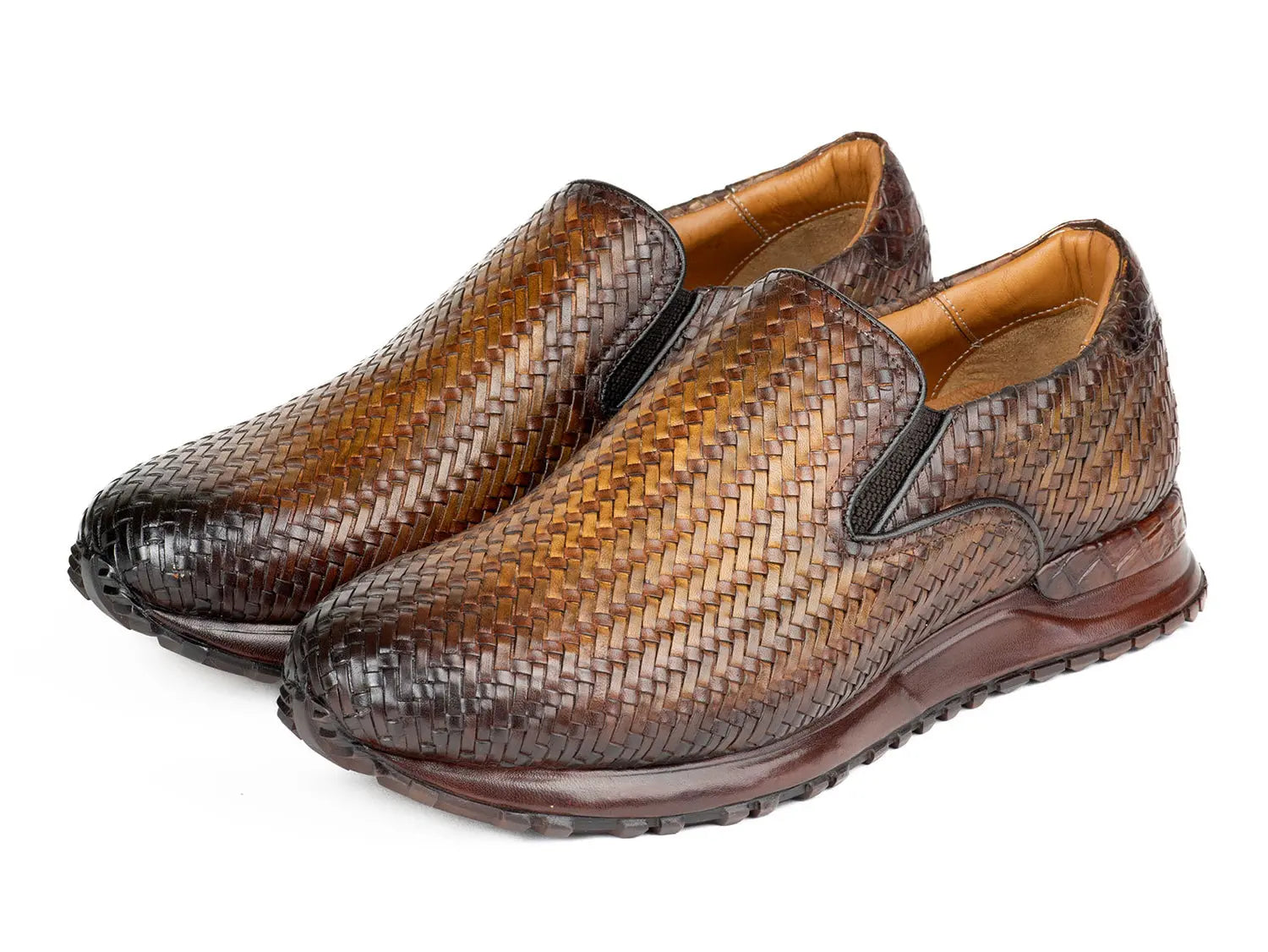 Paul Parkman Men's Brown Woven Leather Slip-On Sneakers (ID#LW204BRW) PAUL PARKMAN