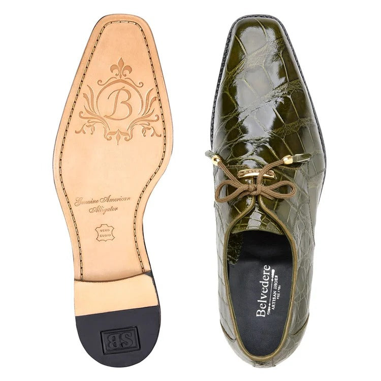 Belvedere Lago 14010 Olive Genuine American Alligator Oxfords