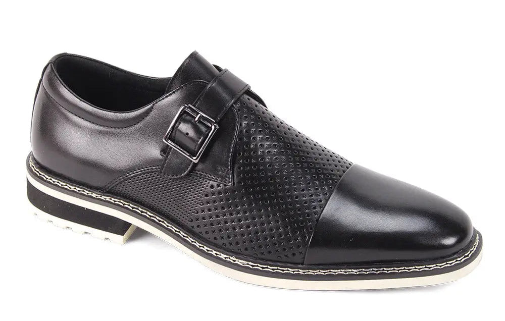 Giovanni Les Black Genuine Leather Monk Strap Shoes