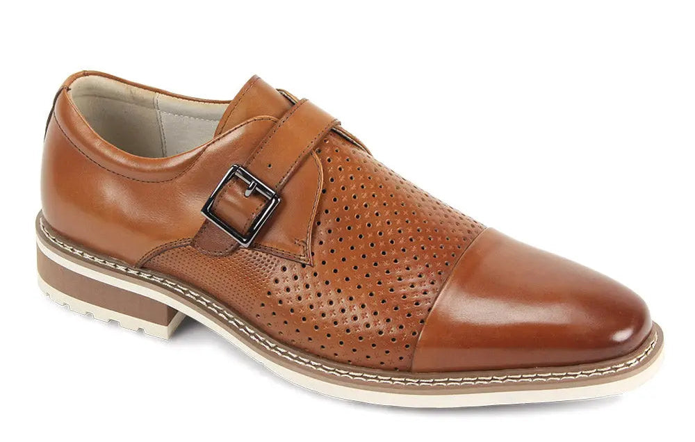 Giovanni Les Tan Genuine Leather Monk Strap Shoes
