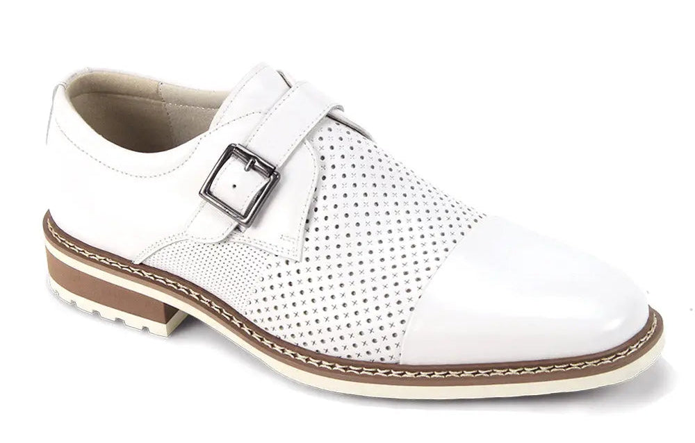 Giovanni Les White Genuine Leather Monk Strap Shoes