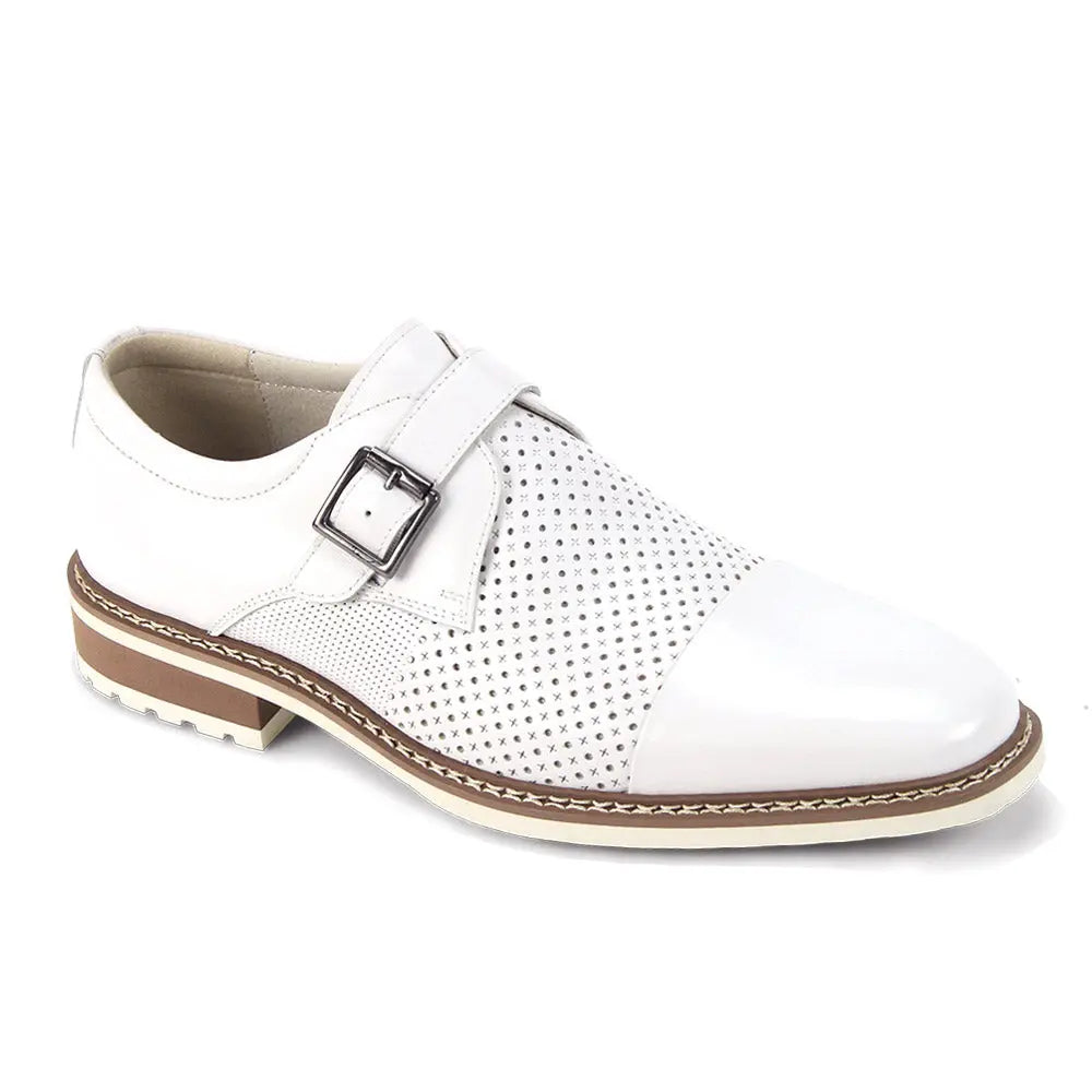 Giovanni Les White Genuine Leather Monk Strap Shoes