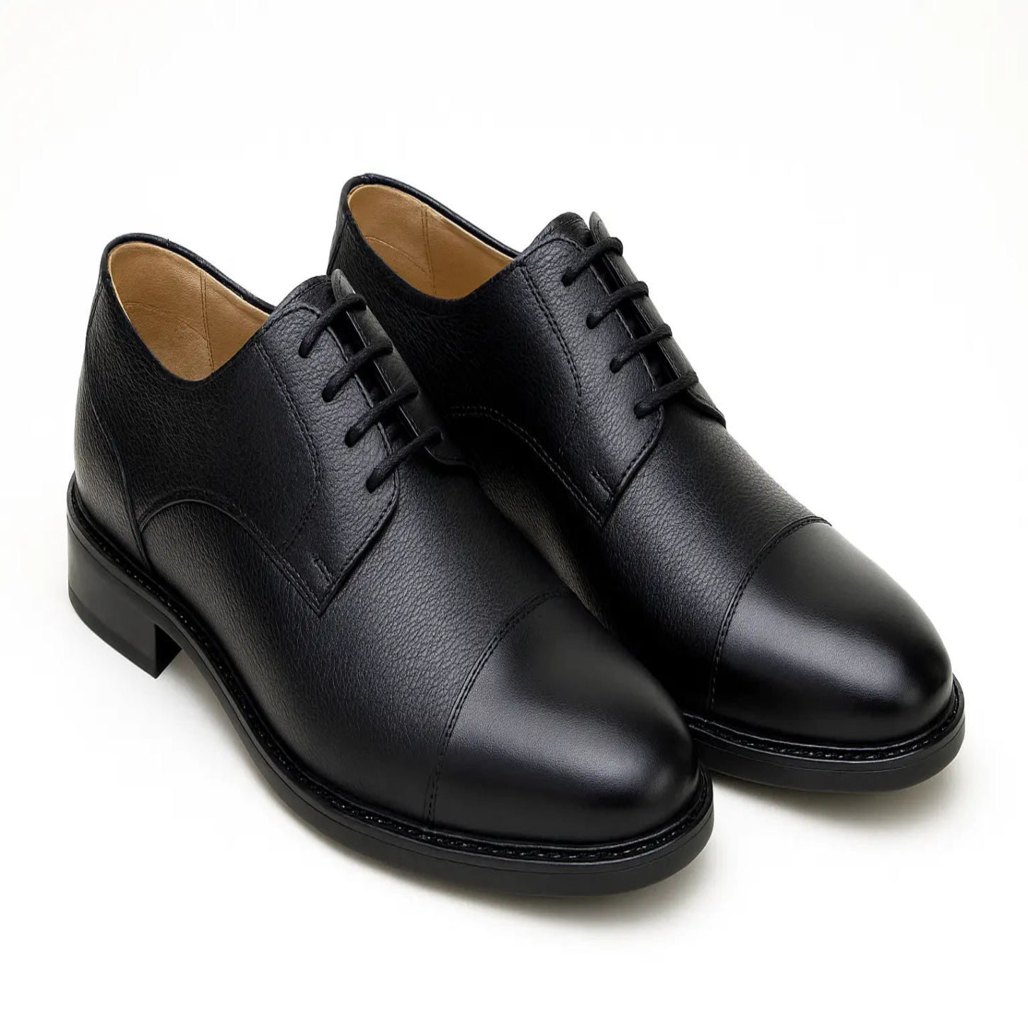 Belvedere Lincoln Black Genuine Leather Soft Pebble Grain Calf Oxfords
